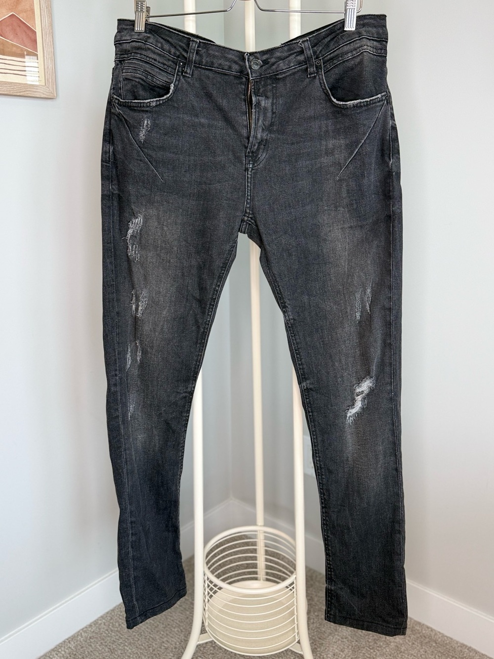 Zara Men's Washed Black Slim Straight Jeans